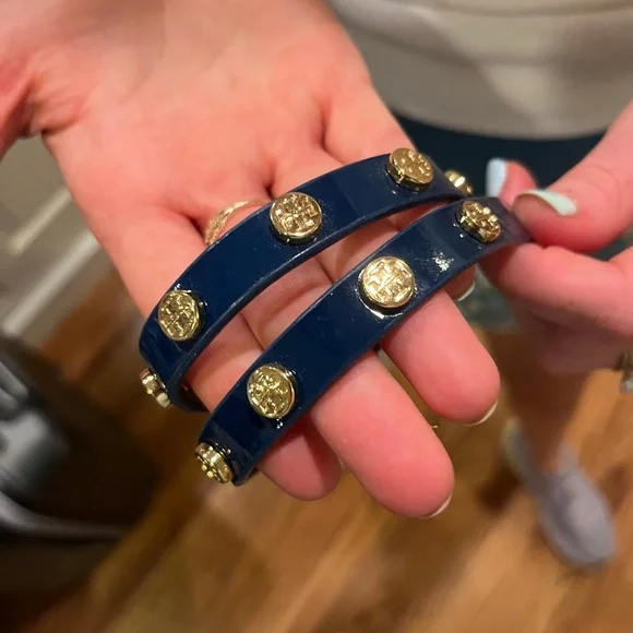Tory Burch Blue Leather Bracelet with Gold Accents Tory Burch Miller Double-Wrap Bracelet - Blue | Editorialist main image 2